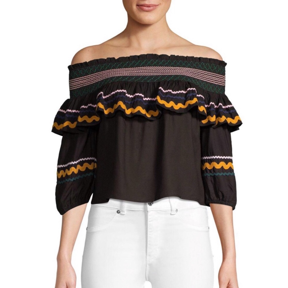 RED CARTER ric rac off the shoulder top XS